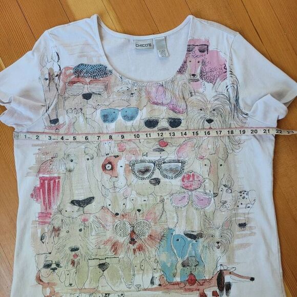 Chico's novelty dog print bedazzle short sleeved tee XL casual everyday - Picture 9 of 11